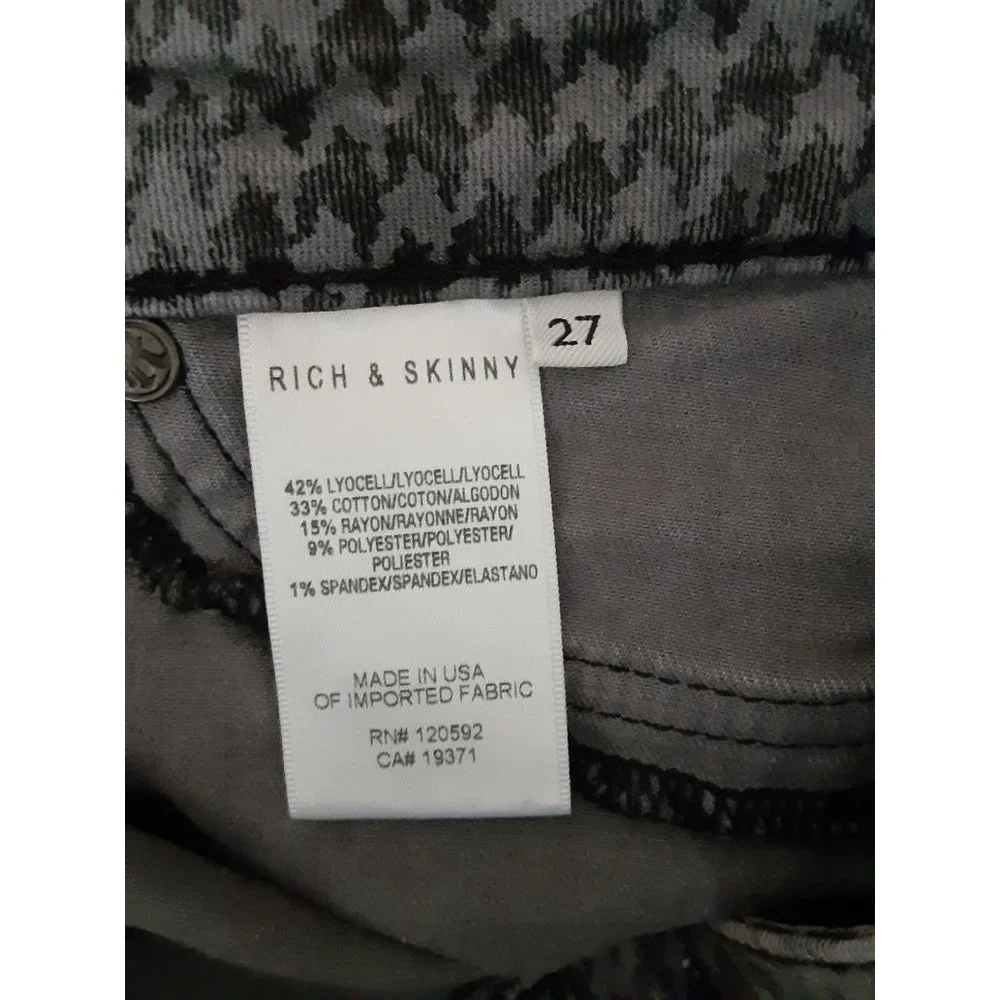 Rich & Skinny Womens Gray Houndstooth Print Low Rise Denim Skinny Jeans 27 - Picture 6 of 6